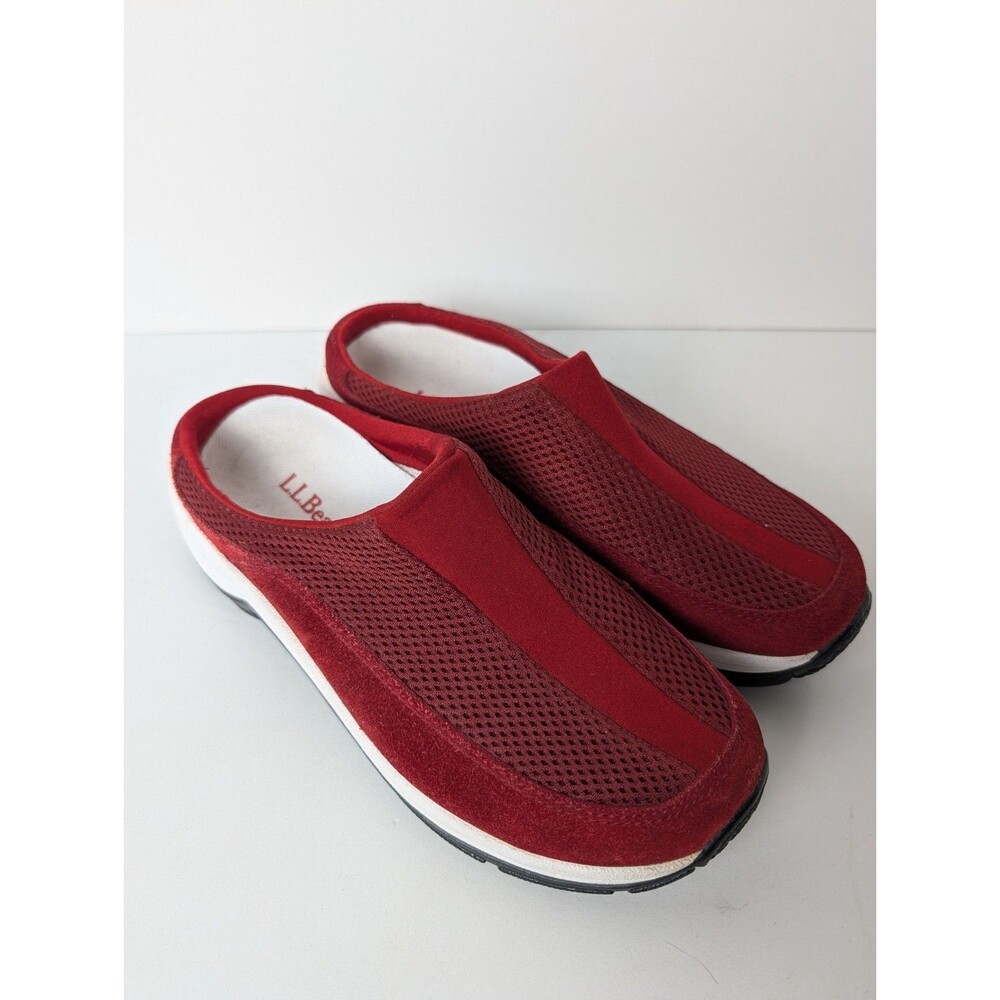 L.L. Bean Women's Size 7M Red  Slip On Sneaker Sandal Shoe Suede Leather Mesh